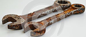 Two Rusty Wrenches on White Surface