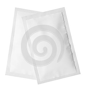 Two sachets isolated on white. Single use package