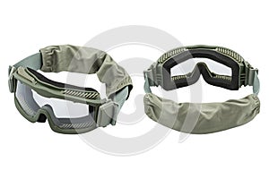 Two safety glasses, white background