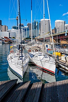 Two sailboats in the harbor of Sydney