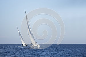 Two sailboats on the sea. Sailing.