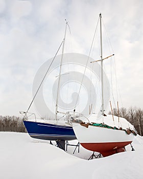 Two Sailboats in Winter