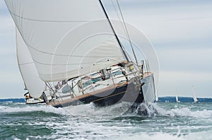 Two Sailing Boat Yachts Racing at Sea