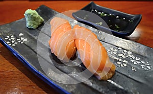 The two salmon shushi Japanes Food