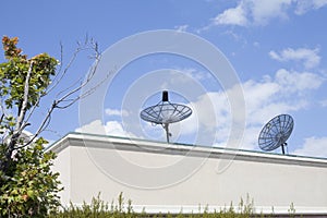 Two Satellites on Building photo