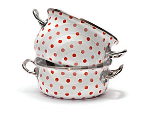 Two Saucepans with Red Dots isolated on white