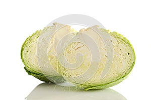 Two savoy cabbage halves closeup