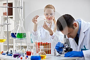 Two science technicians at work in the laboratory