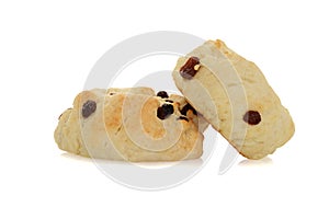Two scones with raisins