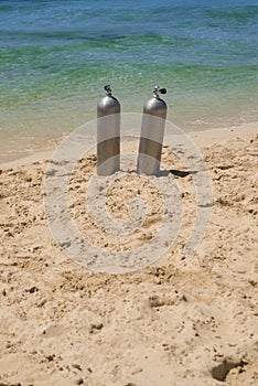 Two scuba oxygen tanks