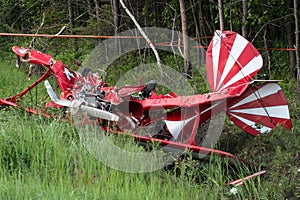 A two-seat aerobatics plane crashed.