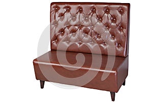 Two seater brown imitation leather office couch, isolated on wh