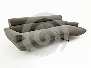 A two seater sofa with orange and grey cushions