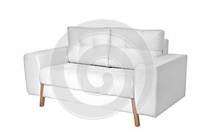 Two seats cozy white fabric sofa isolated on white