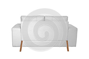 Two seats cozy white fabric sofa isolated on white