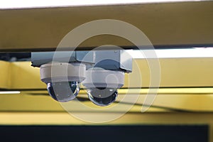 Two security cameras dome type install on the ceiling