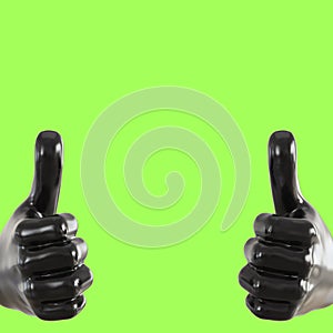 Two semmetric hands on a green background gesture all is well. 3d rendering