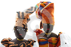Two Senegal dolls with headdresses