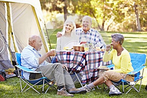 Two Senior Couples Enjoying Camping Holiday