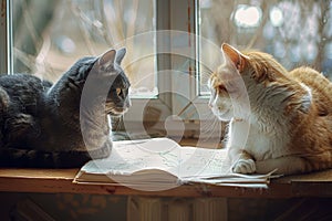 Two Serious Cats are Talking, Cats Conversation, a Conversation of Domestic Animals, Cats Chatter