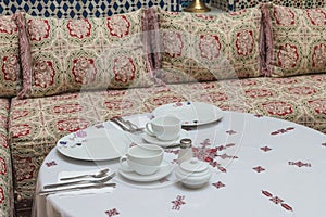 Two set of plate and cup for breakfast in Moroccan house