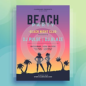 Two sexy bikini woman silhouette at paradise resort palm trees summer party poster template vector