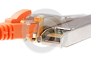 Two SFP network module with orange RJ45 iack