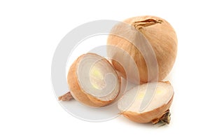 Two shallots and a cut one