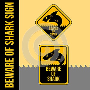 Two shapes of beware of shark attack sign illustration template