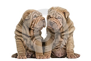 Two Shar Pei puppies sitting together photo