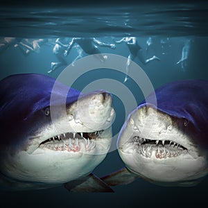 Two sharks have a fun.