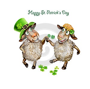 Two sheep celebrate St. Patrick`s Day