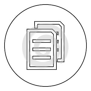 Two sheets of document black icon in circle outline