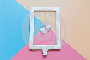 Two Shell and Photo Frame set on Pastel background