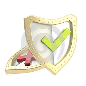 Two shield composition with yes and no signs