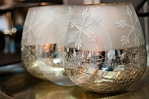 Two shiny Christmas bowls as home decorations