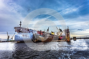 Two ships in dry repair dock