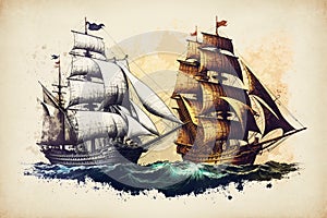 Two ships pursuing a pirate vessel