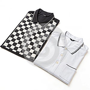 Two shirts on checkered surface isolated on white background