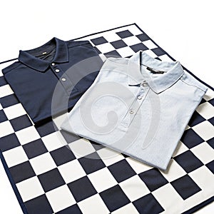 Two shirts on checkered surface isolated on white background