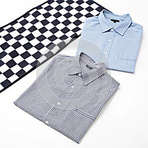 Two shirts on a checkered surface isolated on white background