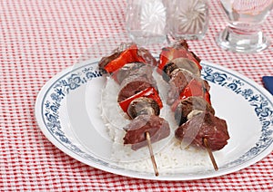 Two shish kabobs