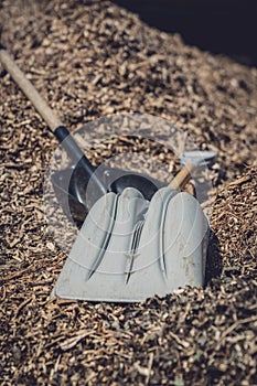 Two shovels in a sawmill