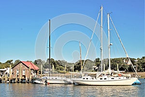 Two shrimp boats docked in Shem Creek, Charleston, South Carolina