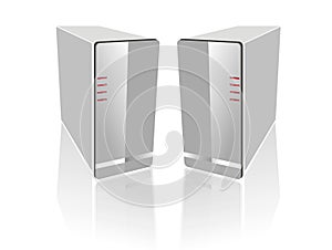 Two side by side white server