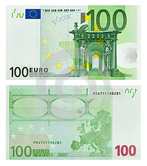 Two sides of 100 euro banknote