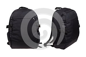Two sides of modern black backpack, isolated on white photo