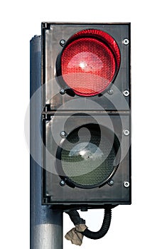 Two signal red and green traffic light isolated