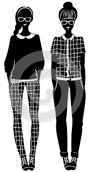 Two silhouettes of hipster gils