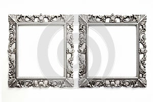Two silver frames and white background with silver frame. Generative AI